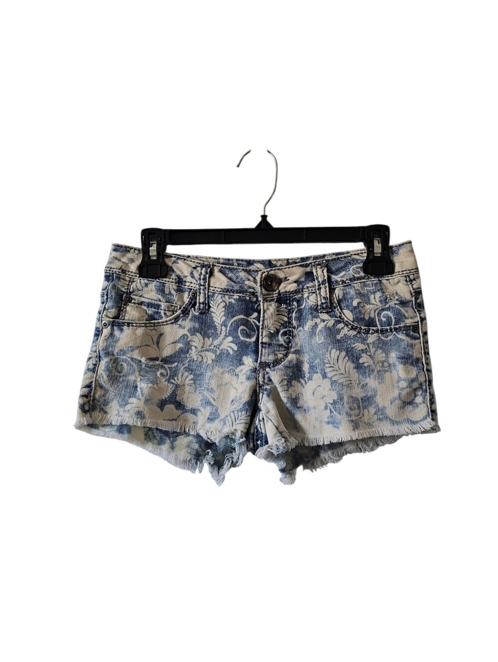 Freestyle Vintage y2k Blue White Floral Jean Shorts Size 3 Low Rise